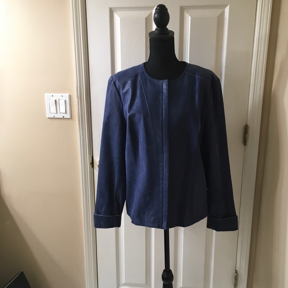 ALFANI Snake Skin Genuine Leather Jacket Blue Size X Large